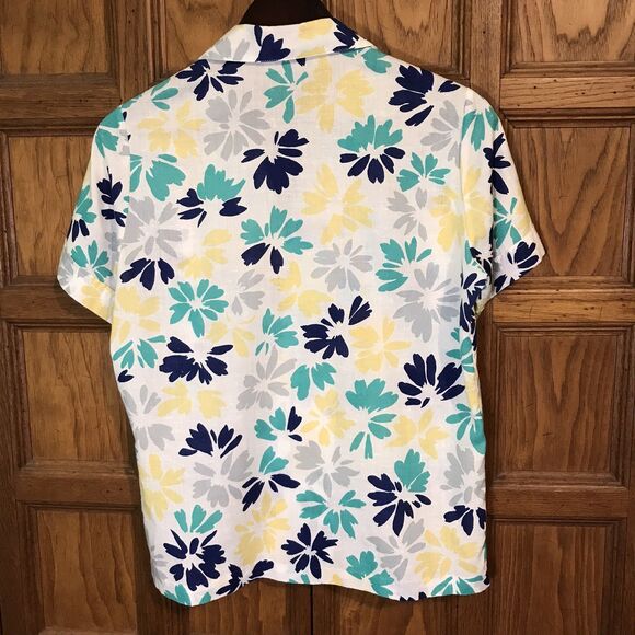 Alfred Dunner Linen Women's 10 Multi-Color Floral Blouse Short Sleeve Button-Up - Picture 9 of 10